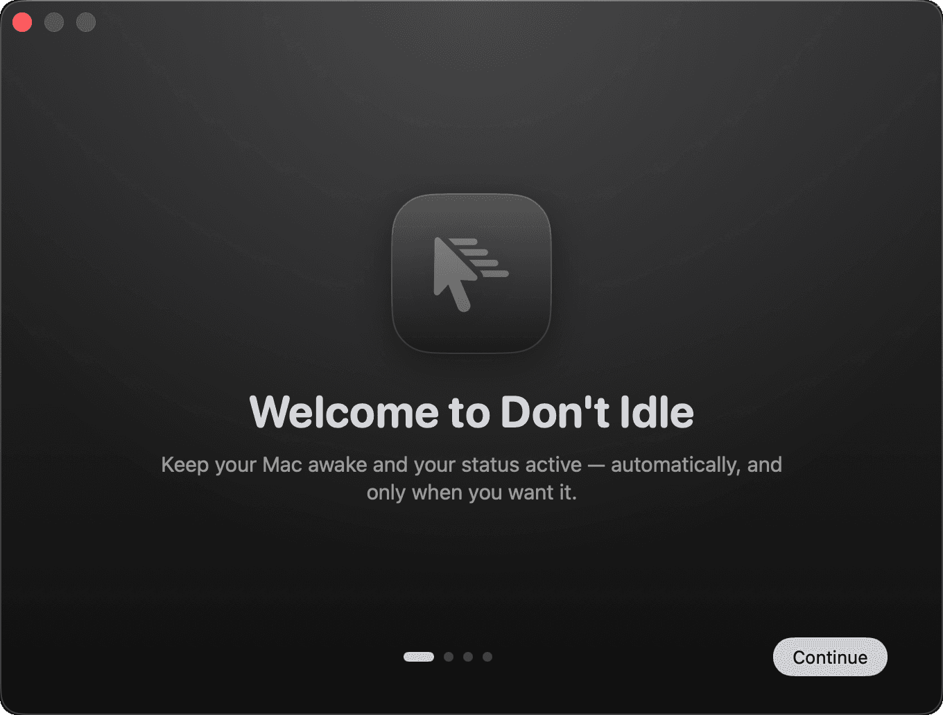 Don't Idle — animated first-launch onboarding