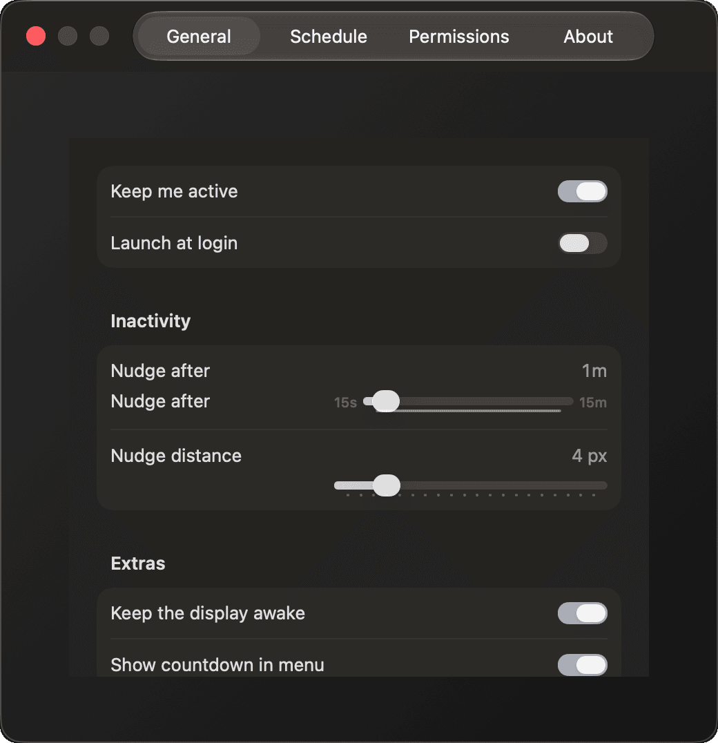 Don't Idle — settings window
