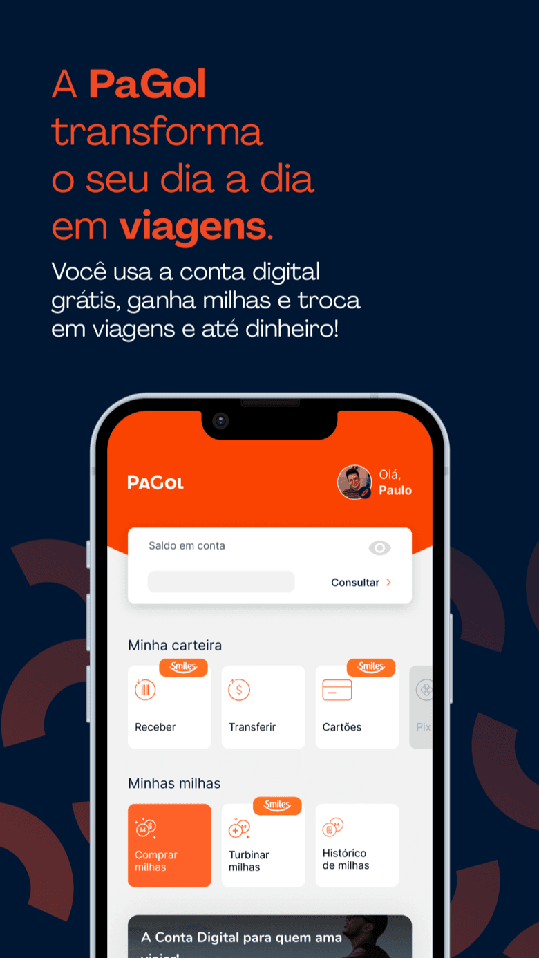 PaGol — digital account home with wallet and miles